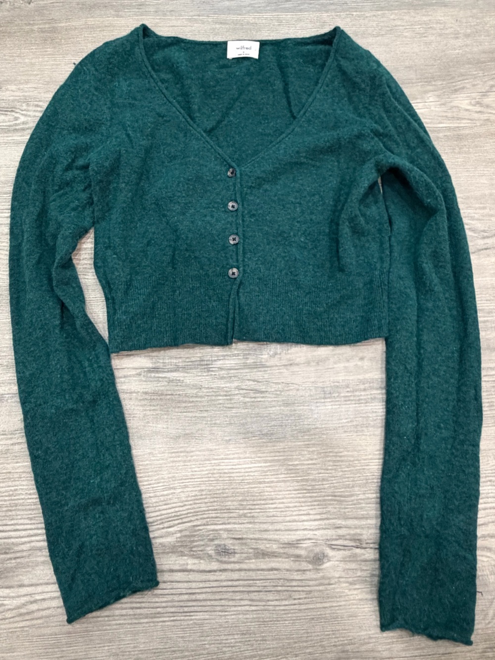 Aritzia Wilfred Cropped V-Neck Button Cardigan - Deep Teal Green